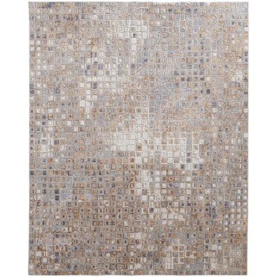 Corben Contemporary Mosaic Rug, Silver Gray/Brown, Area Rug