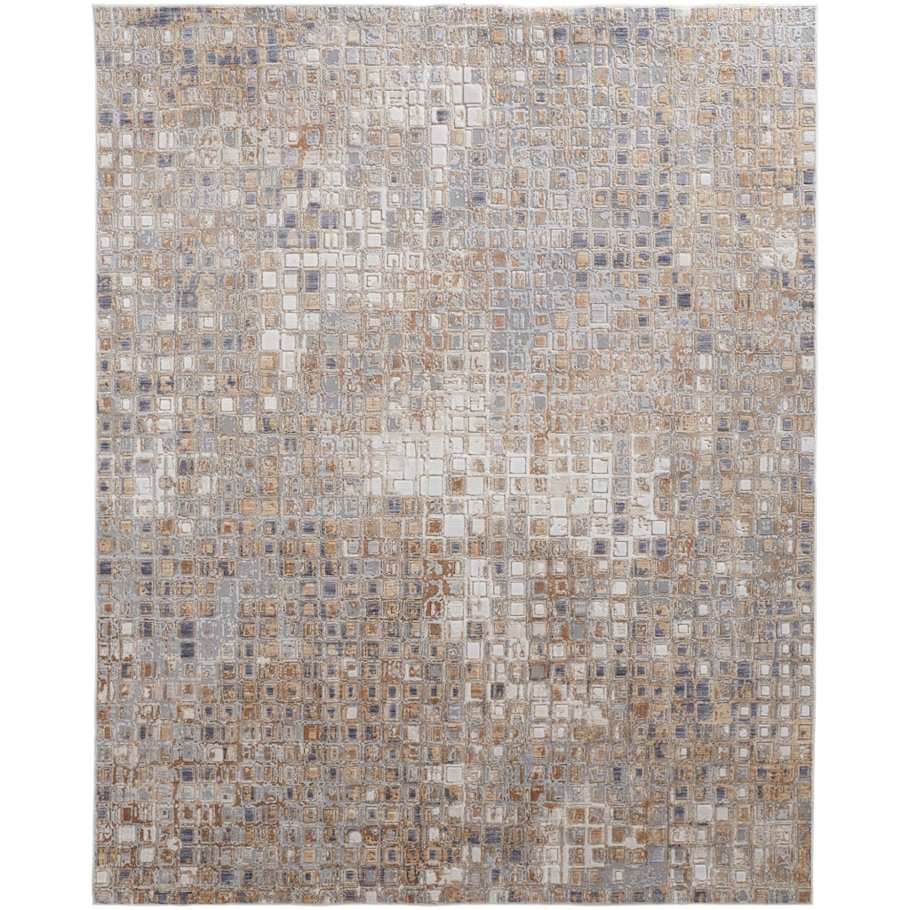 Corben Contemporary Mosaic Rug, Silver Gray/Brown, Area Rug