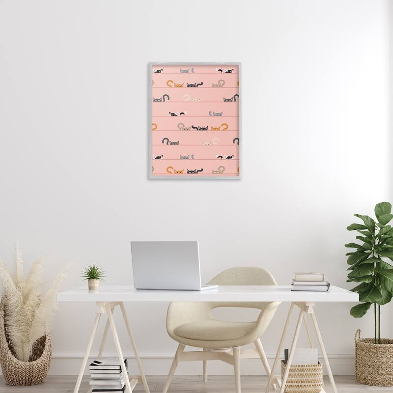 Stupell Peeking Cats on Pink Framed Giclee Art Design By Sazerelli Designs