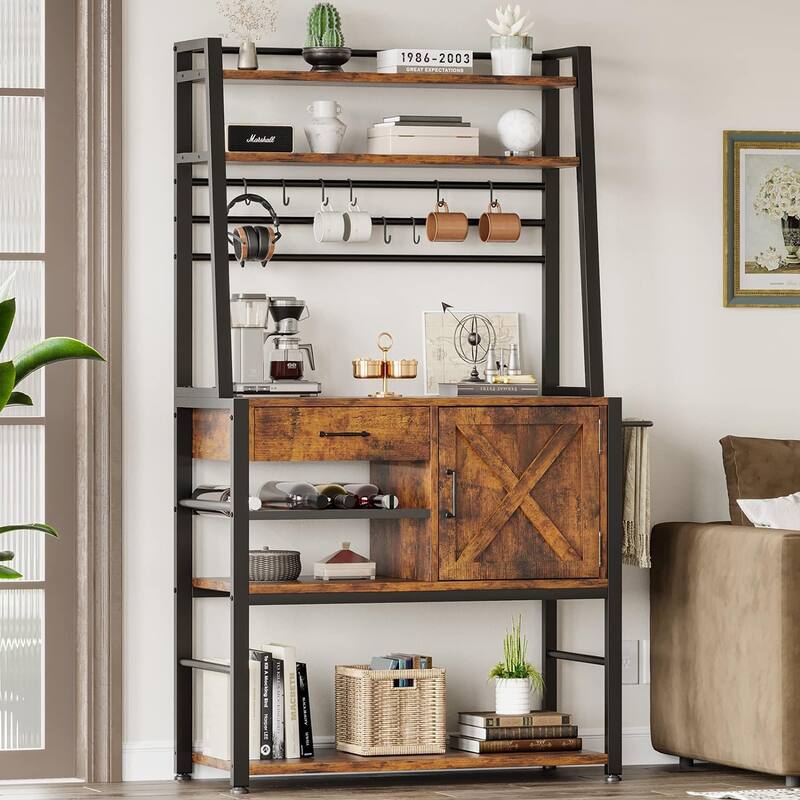 Baker's Rack Coffee Bar Cabinet Farmhouse Microwave Stand