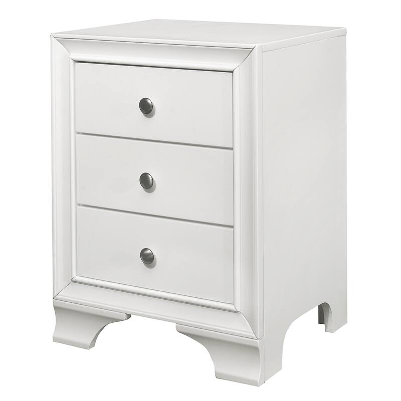 White/Chrome 3 Drawer 18 in. W Nightstand with Inbuilt Charging USB Port