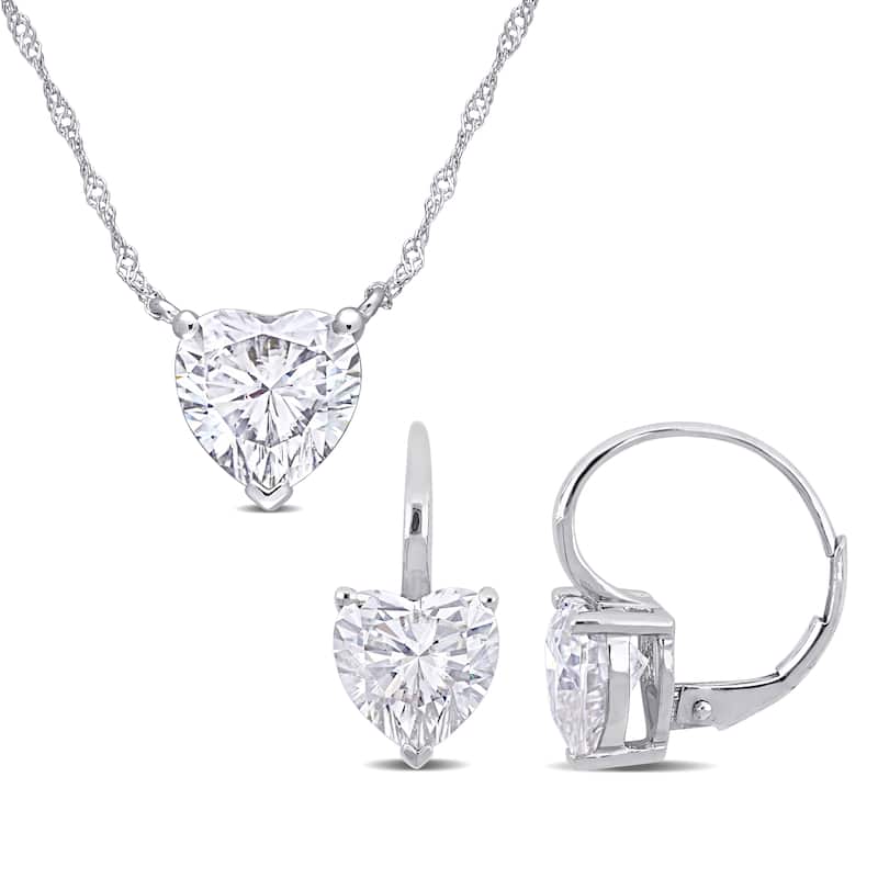 6ct DEW Created Moissanite Heart Jewelry Set 10K White Gold
