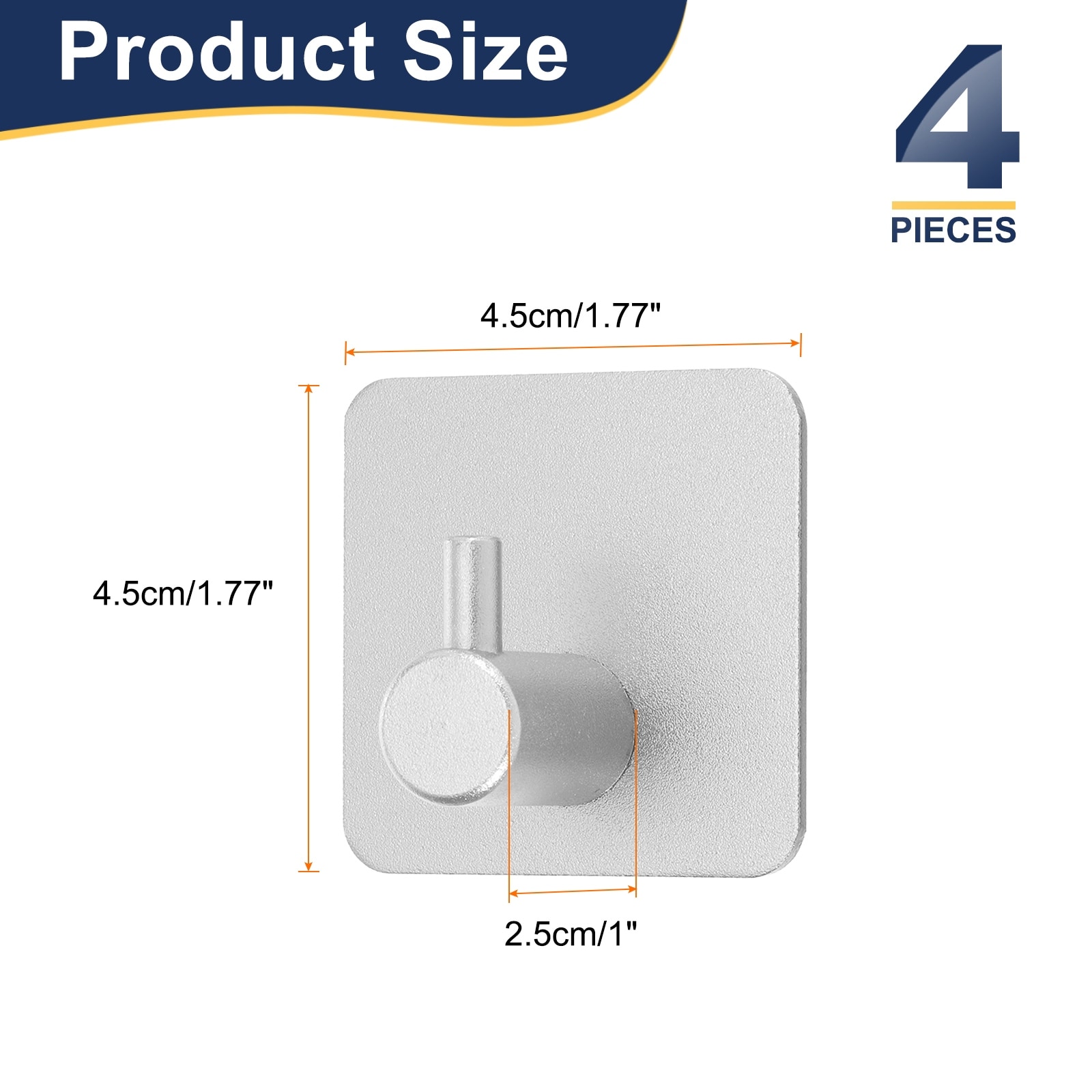 Self Adhesive Towel Aluminum Square Heavy Duty Hooks Sticky Wall Towel Hook for Bathroom, Kitchen, Home and Office - 4Pcs