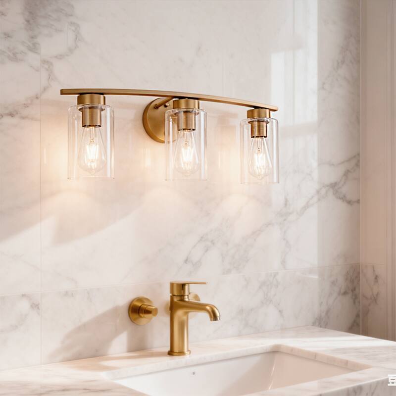3-Light Vanity Lights, E26 Modern Bathroom Light Fixtures with Clear Glass Shade, Wall Lamps for Mirror Kitchen Hallway