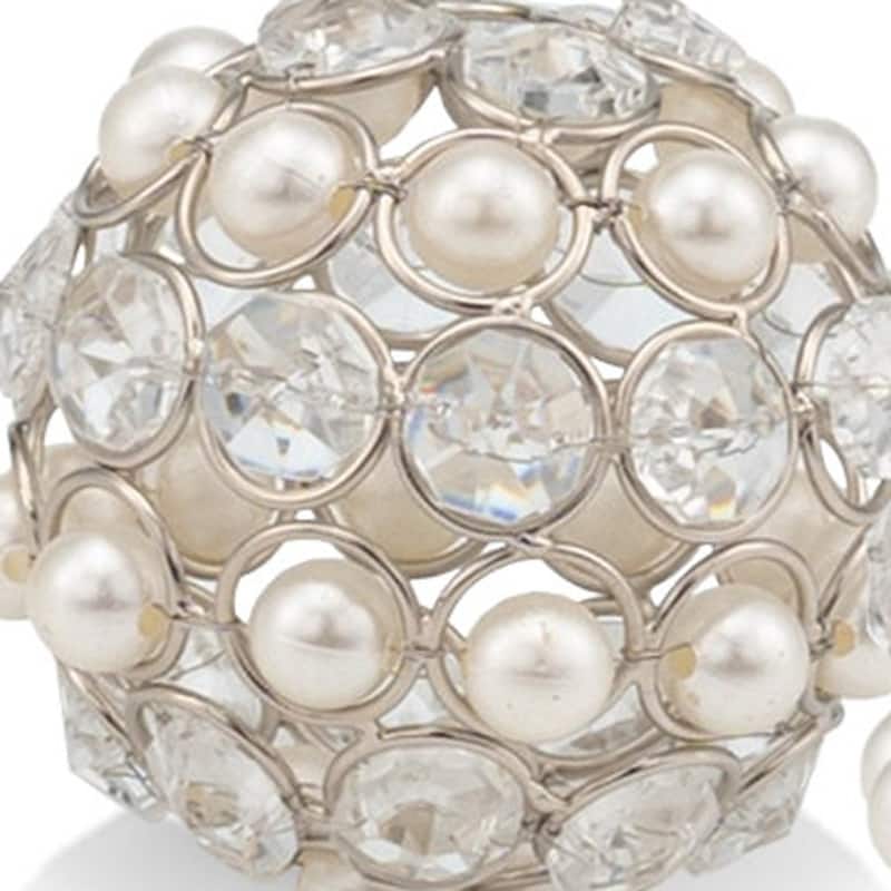 HomeRoots Set of Two Silver and Clear Faux Crystal and Pearl Decorative Orbs - 3 x 3 x 3