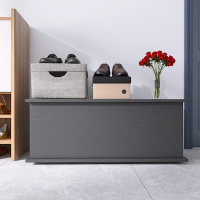 Storage Chest Trunk, Lift Top Wood Box for Entryway Bench Organizer Home Furniture, Black