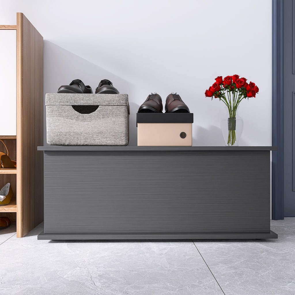 Storage Chest Trunk, Lift Top Wood Box for Entryway Bench Organizer Home Furniture, Black