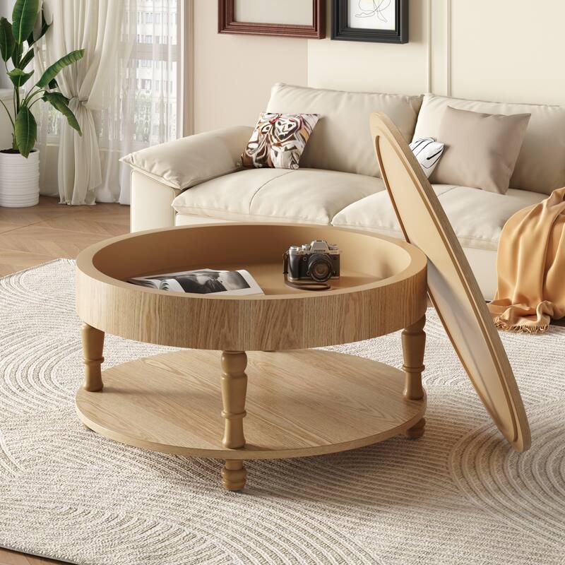 Round Coffee Table Center Table with Storage and Hidden Compartment, Sofa Table Side Table End Table
