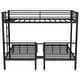 preview thumbnail 9 of 11, Triple Bunk Bed with Drawers, Metal Frame, Bed Head with Shelving, Twin over Twin & Twin, Black