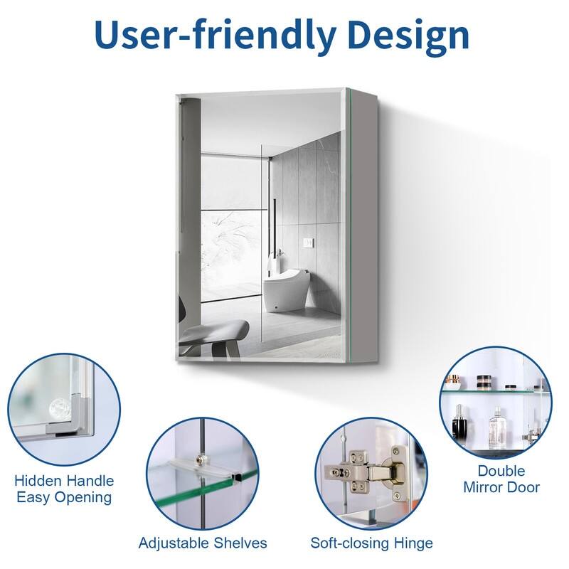 Alvana Aluminum Bathroom Medicine Cabinet with Single Door Mirror, Recessed or Wall-mounted