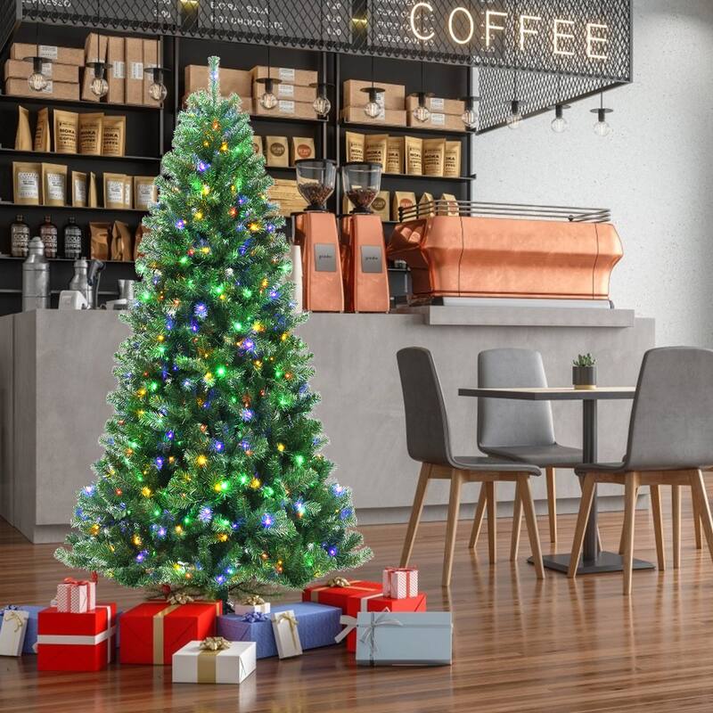 Gymax 6/7/8 FT Pre-lit Artificial Christmas Tree Hinged Xmas Tree w/ 9 - See Details