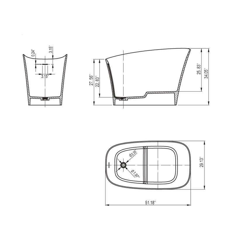 66.9 inch Freestanding Solid Surface Soaking Bathtub for Bathroom