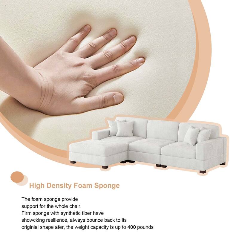 Oversized Chenille Modular Sectional Sofa Living Room Set with Ottoman