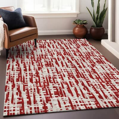 Machine Washable Indoor/ Outdoor Modern Crosshatch Chantille Rug