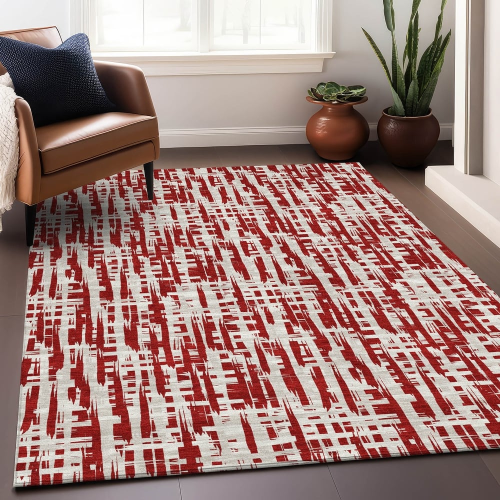 Machine Washable Indoor/ Outdoor Modern Crosshatch Chantille Rug