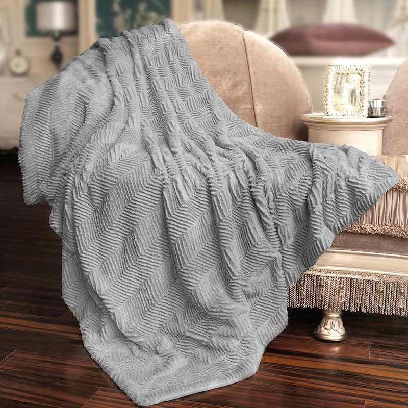 Herringbone FauxFur Throw, 50" x 60" - Silver