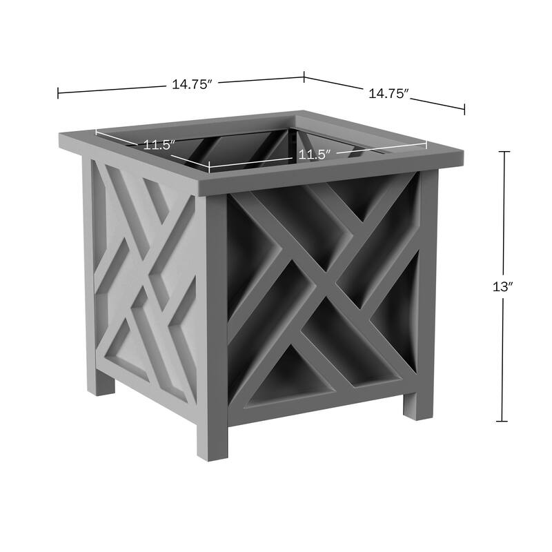 Lattice Design Planter Box - 14.75-Inch-Square Decorative Outdoor Flower or Plant Pot by Pure Garden (Gray)