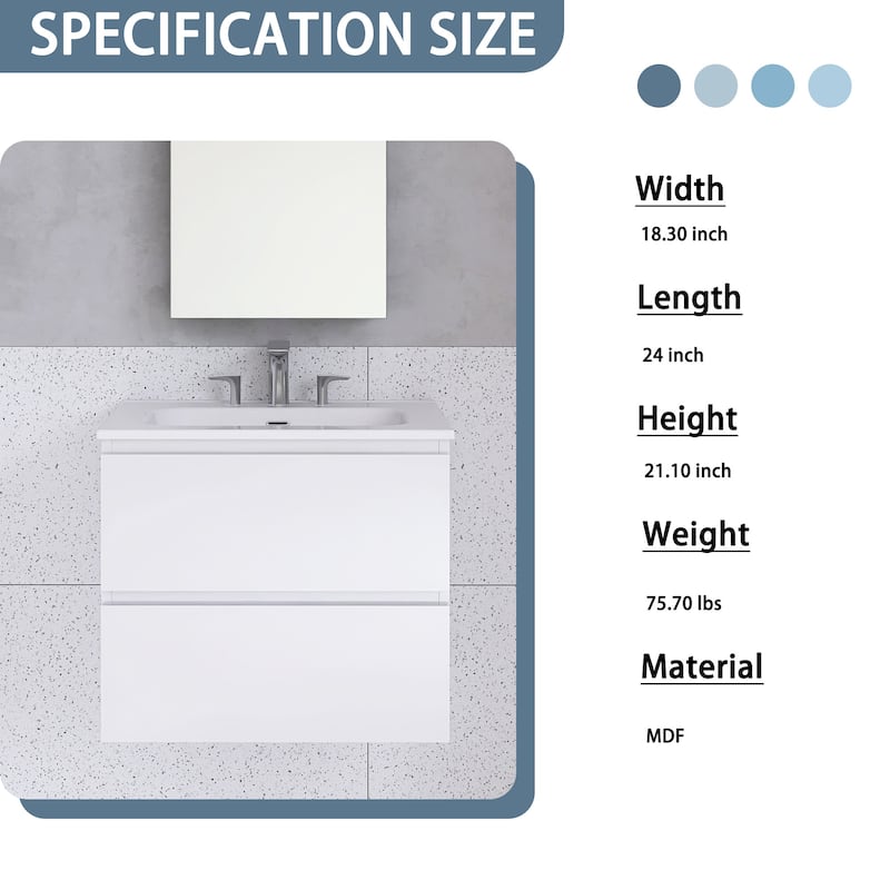 Floating Integrated Bathroom Vanity with Ceramic Sink, Three Faucet Holes