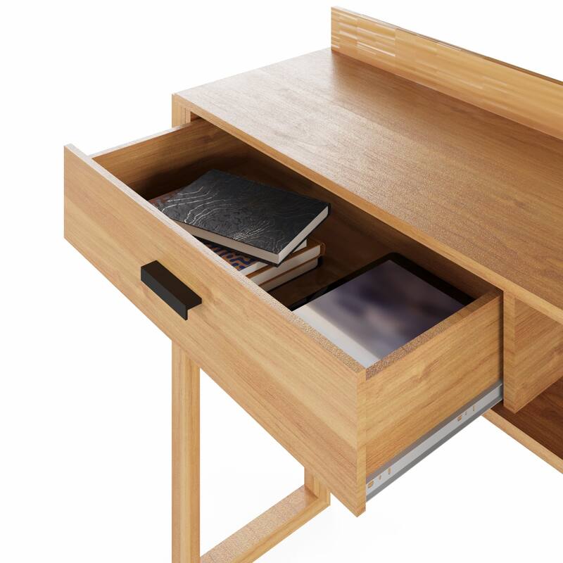 Modern Computer Desk with Drawer, Space-Saving, Shelf and Dual USB Charging Ports