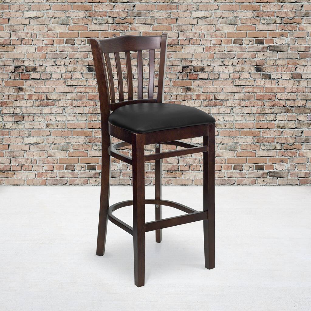Vertical Slat Back Wooden Restaurant Barstool - Hospitality Seating - 17.5"W x 19"D x 43.75"H - 17.5"W x 19"D x 43.75"H