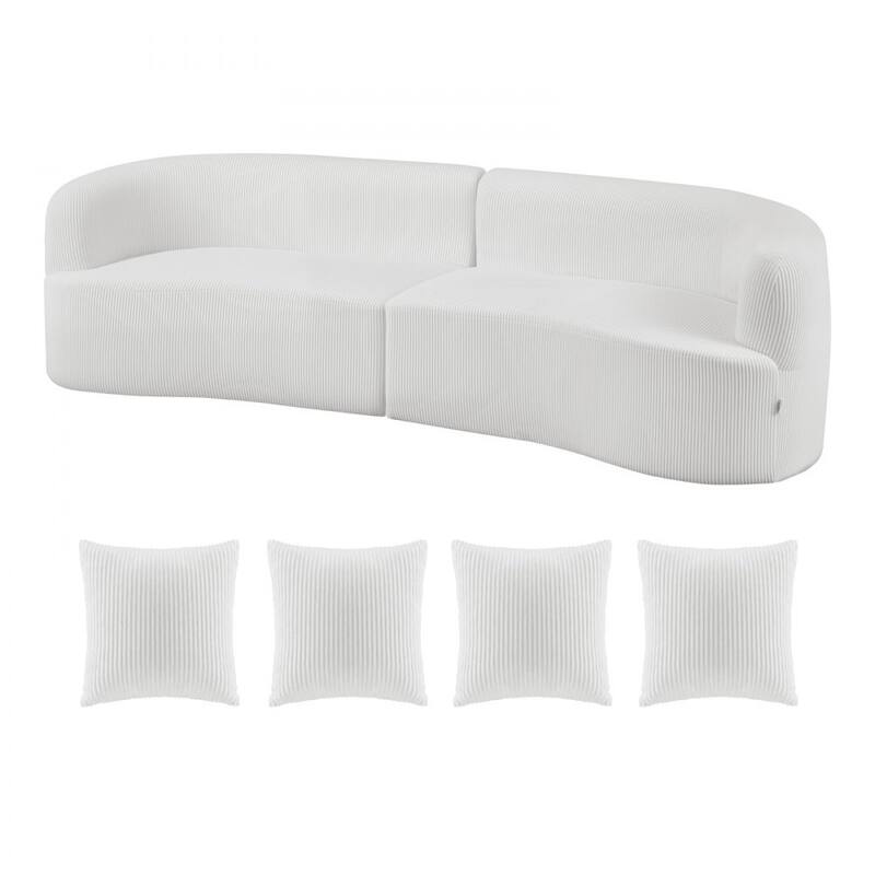 111.8” White Curved Sofa Couch Extra-Long 3-Person Seating with Corduroy and Foam Comfort - 40.16” x 111.8” x 30.7”