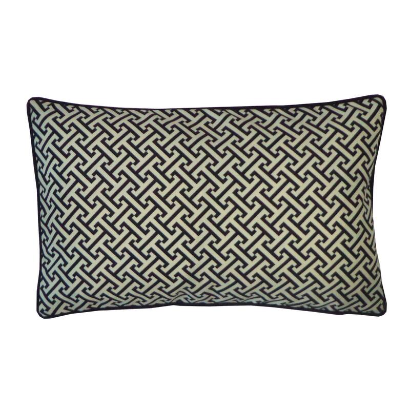 Jiti Outdoor Waterproof Sunbrella Mid-Century Modern Geometric Maze Patterned Lumbar Pillows Cushions for Pool Patio Chair - Black/Cream