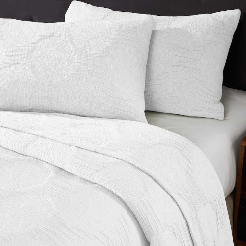 Superior Tanta Cotton Medium Weight Modern Circles Woven Coverlet - White - Queen