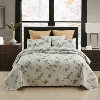 3 Piece Boho Bedspread Vintage Plaid Floral Patchwork Coverlet