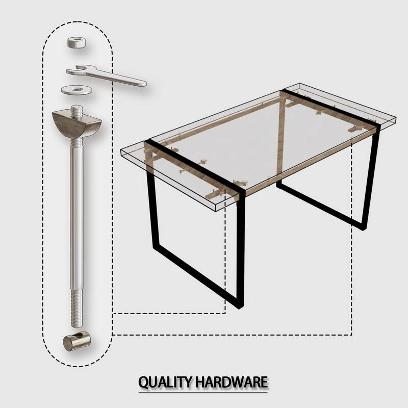 59 " dining table modern industrial rectangular, 1.5" thick engineering wood tabletop and rectangular metal legs