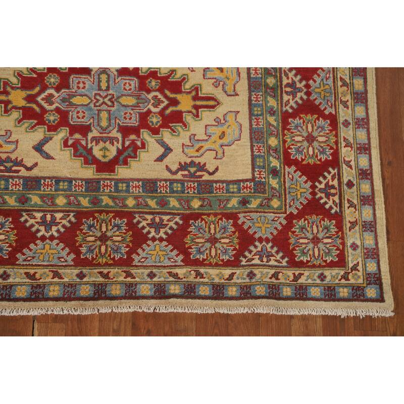 Kazak Area Rug Handmade Oriental Yellow Wool Carpet - 5'2" x 6'7"