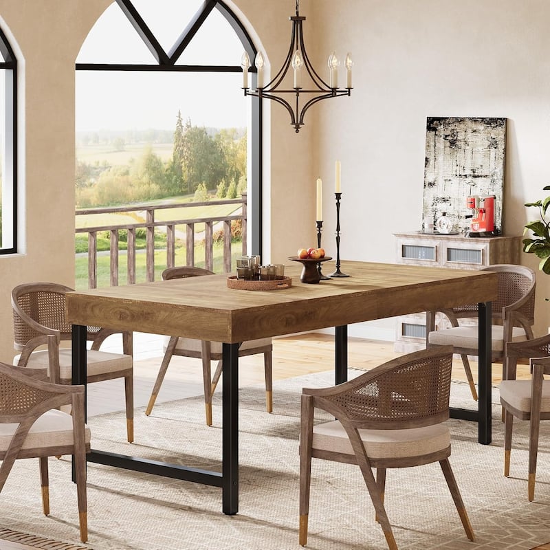 Farmhouse Dining Table, 55 Inches Industrial Rectangular Kitchen Dinner Table