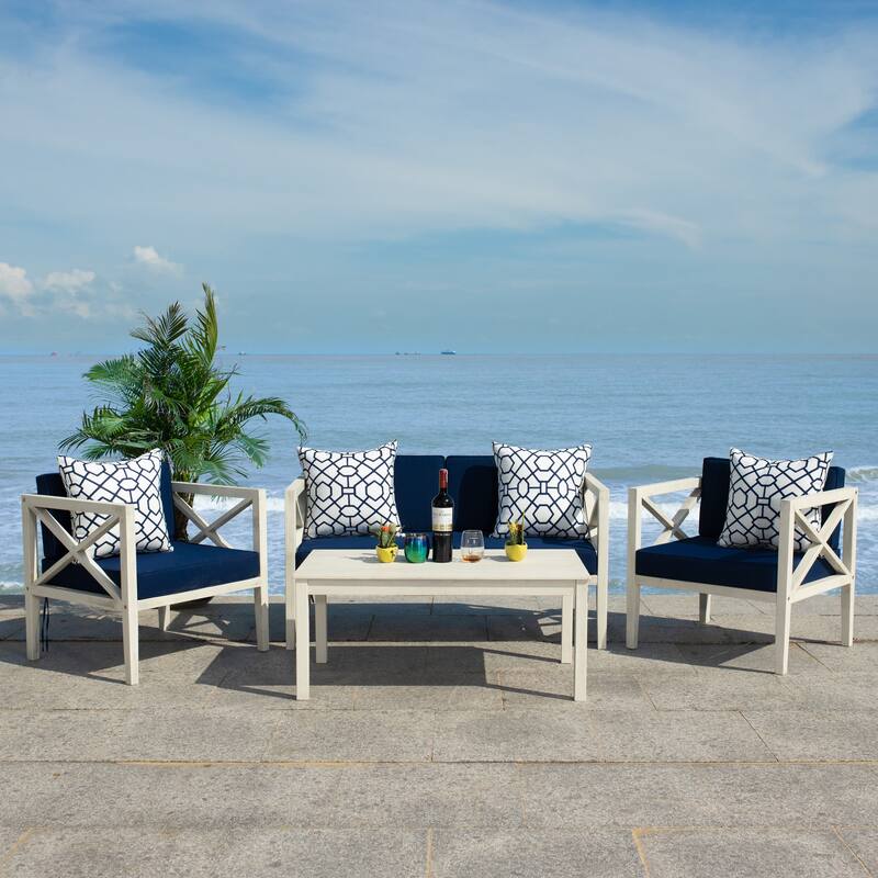 SAFAVIEH Outdoor Dafne 4-Piece Conversation Patio Set with Accent Pillow - 50W x 26D x 25H