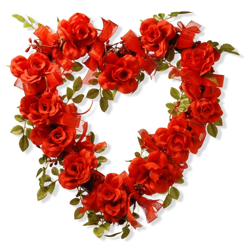 National Tree Company 16 in. Valentine Heart Synthetic Rose 16-inch Wreath
