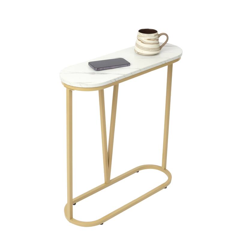 Narrow End Table with Shelf for Small Space - White