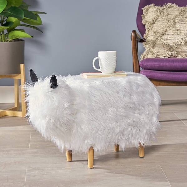 slide 2 of 17, Levi Furry Yak Ottoman by Christopher Knight Home White