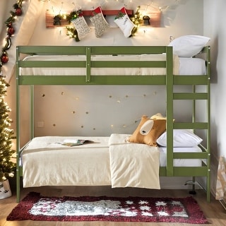 Transitional Style Modern Simple Solid Wood Twin over Twin Bunk Bed