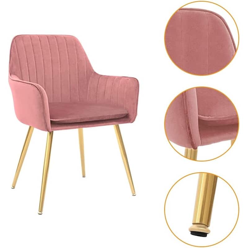 Velvet Modern Tufted Vanity Chairs with Gold Metal Legs, Upholstered Accent Armchair, Pink,Set of 2,