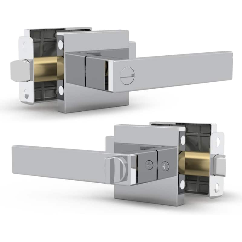 Mega Handles ROBELL Privacy Lever Door Handle, Modern Square Design, keyless door lock, Bathroom Interior Lock, Easy Install - Polished Chrome