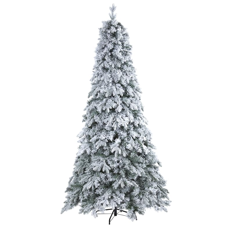 8' Flocked Vermont Pine Artificial Christmas Tree, Warm Clear LED - 8 Foot