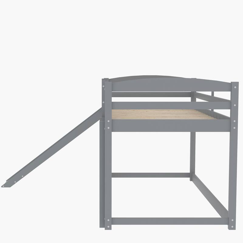 Low Twin Bunk Bed with Slide and Ladder, Sturdy Wooden Frame