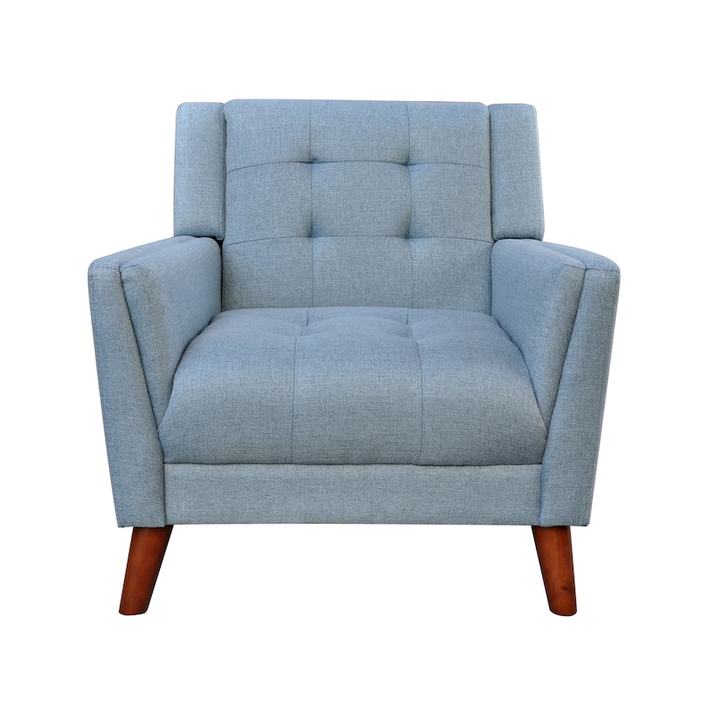 Blue Modern 30.5" Upholstered Button Tufted Arm Chair with Sturdy Rubber Wood Legs