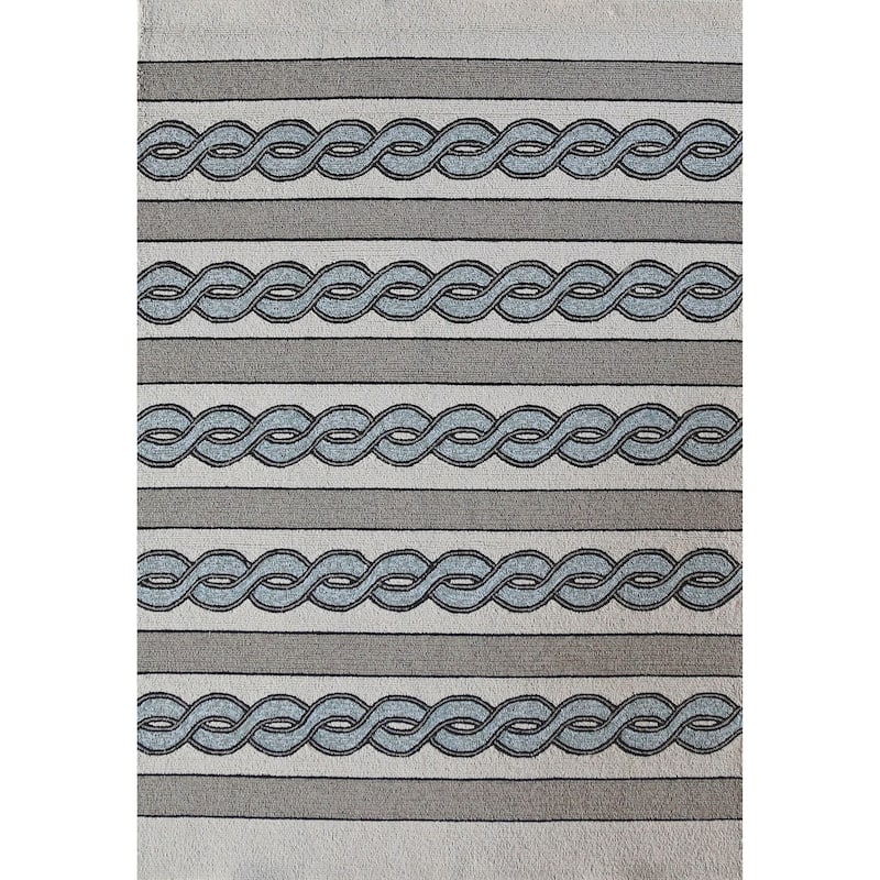 Libby Langdon Ivory/Spa Cable Knit Indoor/Outdoor Area Rug - 7' Round - Grey Skies