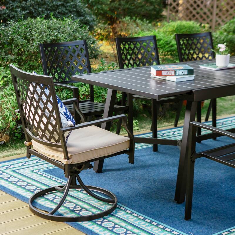 MAISON ARTS Outdoor Patio Dining Set of 7/9 with Metal Expandable Rectangular Dining Table and Metal Chairs