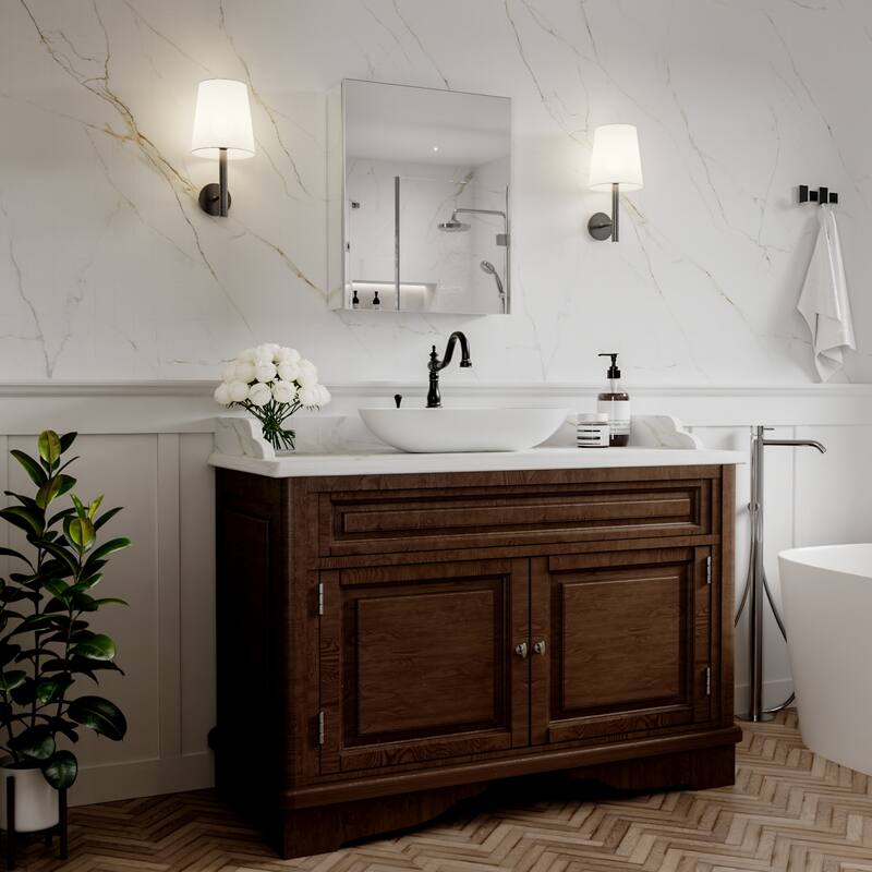 Modland Single Door Bathroom Medicine Cabinet with Mirror Adjustable Shelves,Recessed or Surface Mount