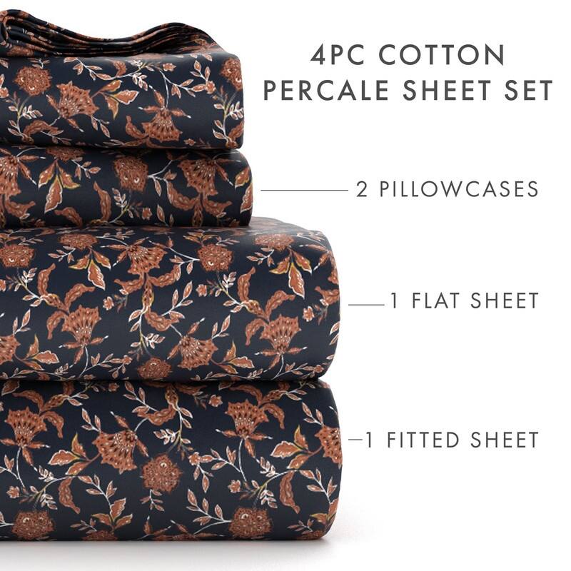 Rebecca Minkoff Percale Jacobean Floral Print Cotton Sheet Set Bed