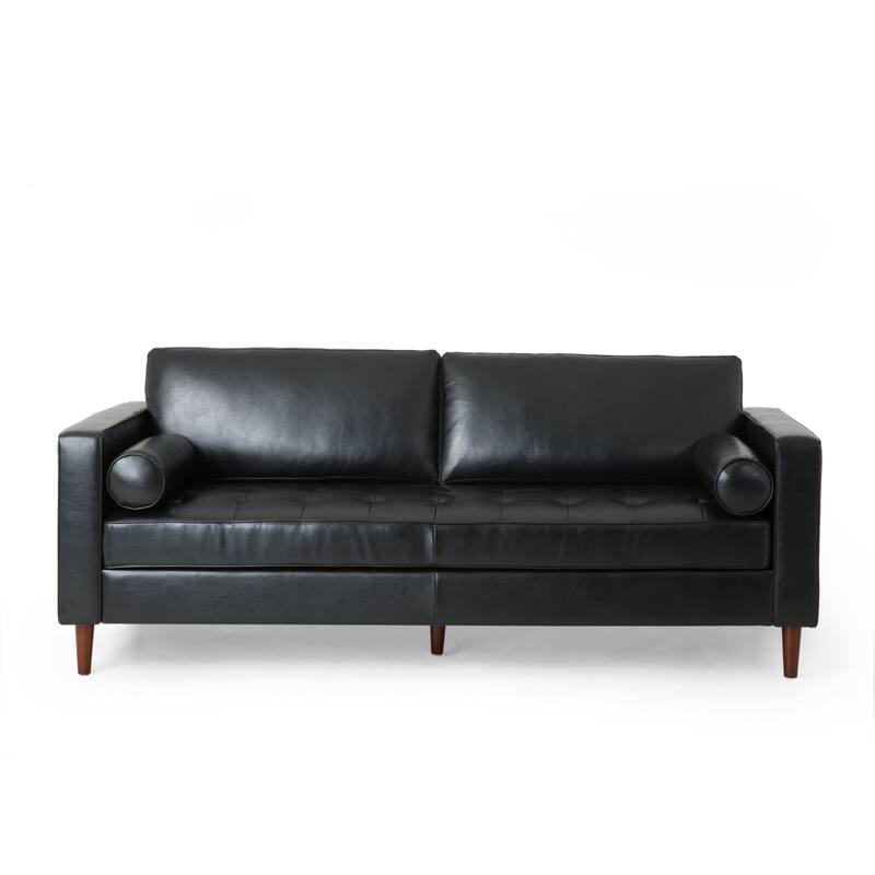 85'' Wide Standard PU Leather Sofa with Birch Legs and Throw Pillows