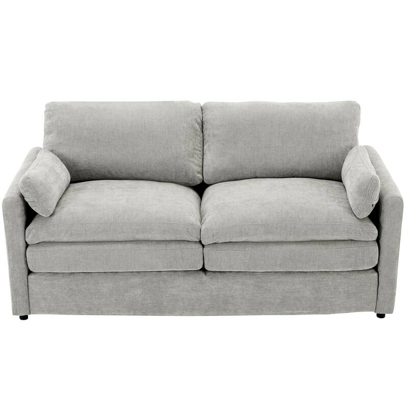 2 Seat Couch Loveseat Sofa with Double-Layered Cushion, Modern Sofa Ergonomic Loveseat Sofa with Lumbar Pillow