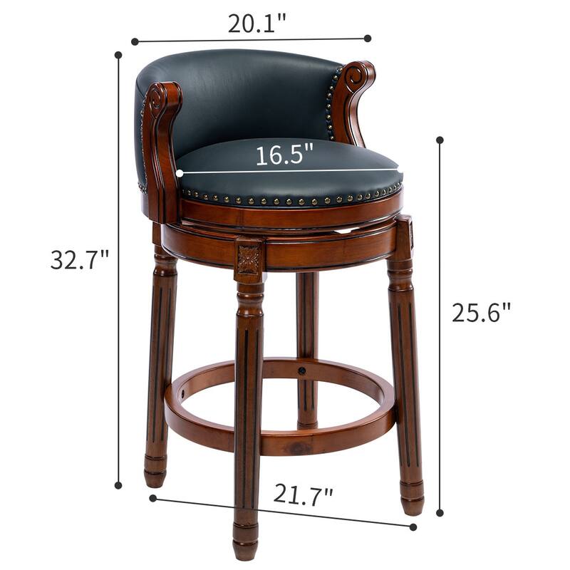Seat height 26''Cow top Leather Wooden Bar Stools, 360 Degree Swivel