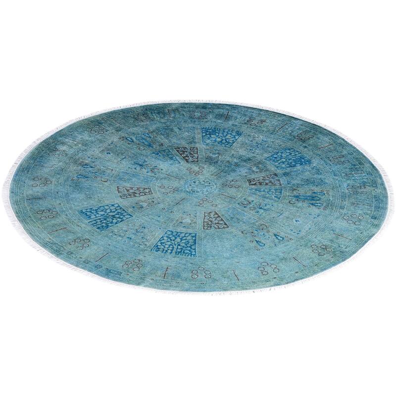 Contemporary Overdyed Wool Hand Knotted Round Area Rug - 6' 1" x 6' 1"