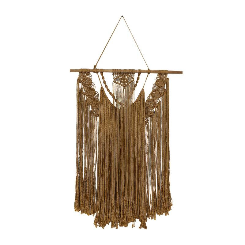 Fabric Macrame Handmade Intricately Weaved Wall Decor with Beaded Fringe Tassels - Brown - Roche River Decor